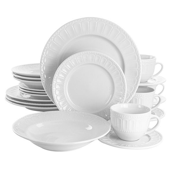 Elama Charlotte 20 Piece Porcelain Dinnerware Set in White Elama