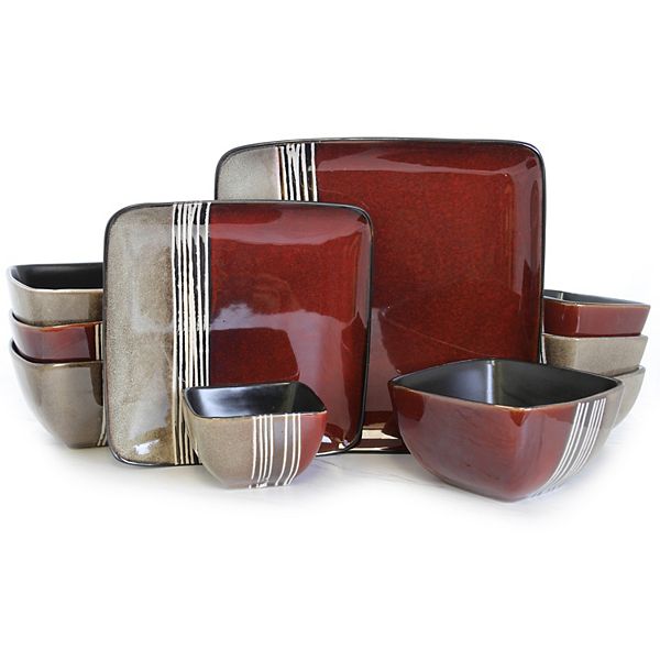 Elama Downtown Loft 16 Piece Double Bowl Stoneware Dinnerware Set Elama