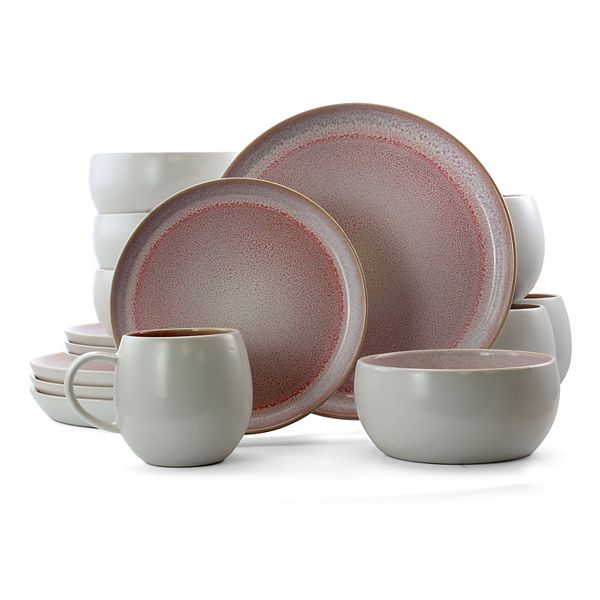 Elama Mocha Muave 16 Piece Luxurious Stoneware Dinnerware with Complete Setting for 4 Elama