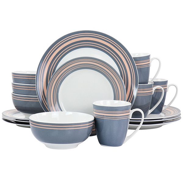 Gibson Home Silver Wind 16 Piece Fine Ceramic Dinnerware Set Gibson Home