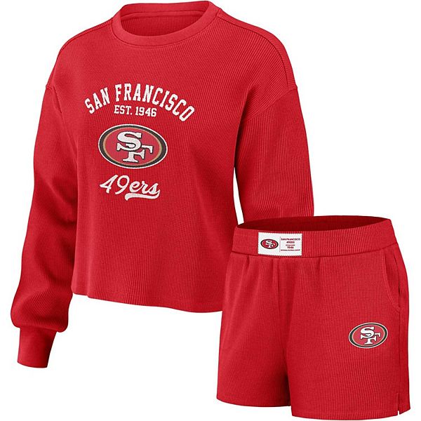 Women's WEAR by Erin Andrews Scarlet San Francisco 49ers Waffle Knit Long Sleeve T-Shirt & Shorts Lounge Set Unbranded