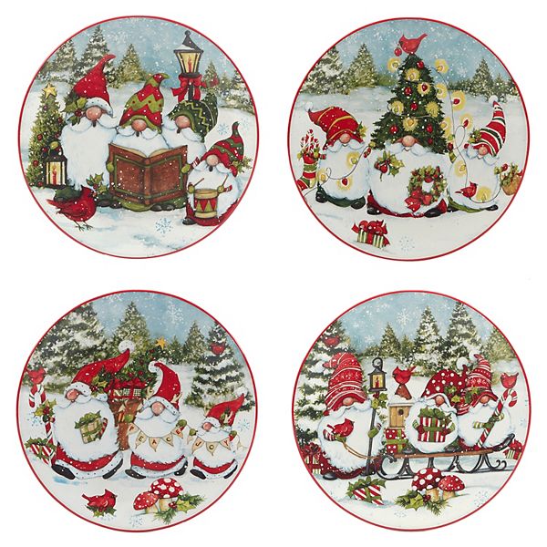 Certified International Set of 4 Christmas Gnomes Dessert Plates Certified International