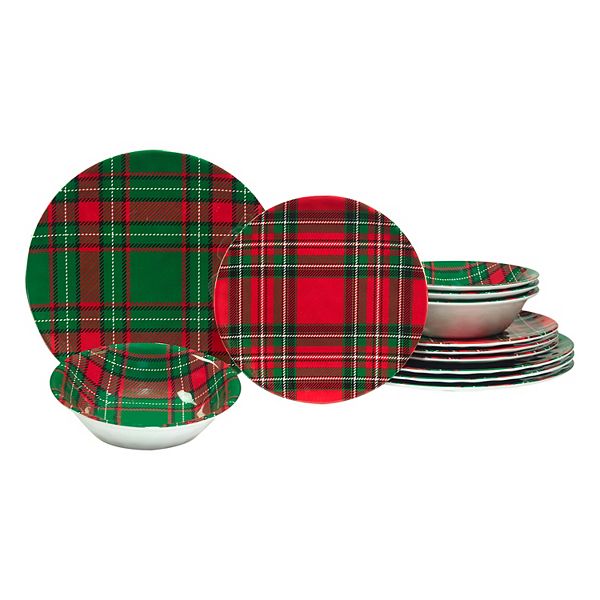 Certified International 12-Piece Christmas Plaid Dinnerware Set Certified International