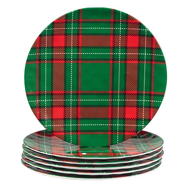 Certified International Set of 6 Christmas Plaid Dinner Plates Certified International