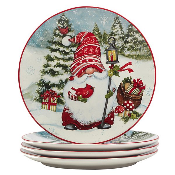 Certified International Set of 4 Christmas Gnomes Dinner Plates Certified International