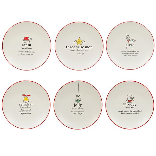 Certified International Set of 6 Christmas Fun Red Dessert Plates Certified International