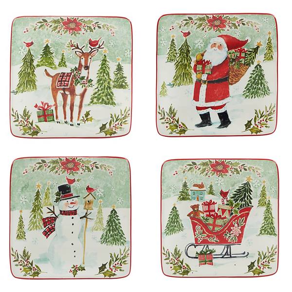 Certified International Set of 4 Joy of Christmas Canape Plates Certified International