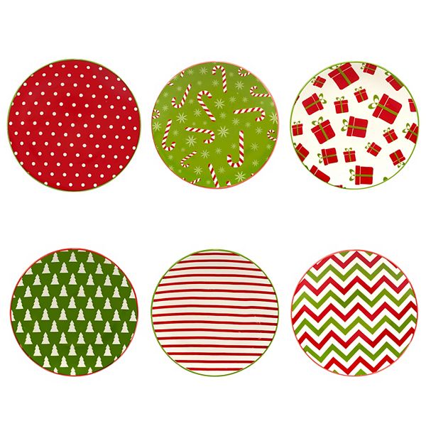 Certified International Set of 6 Holiday Fun Canape Plates Certified International