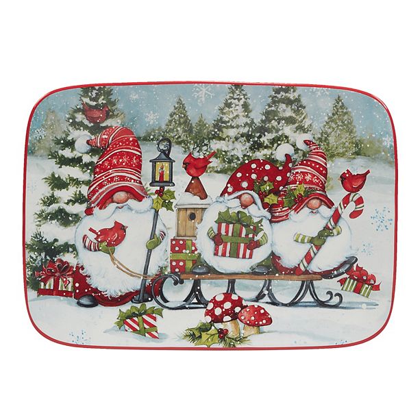 Certified International Christmas Gnomes Rectangle Platter Certified International