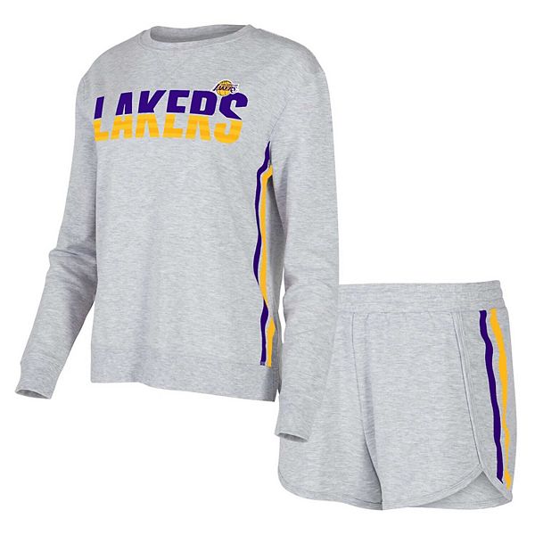 Women's Concepts Sport Gray Los Angeles Lakers Cedar Long Sleeve T-Shirt & Shorts Sleep Set Unbranded