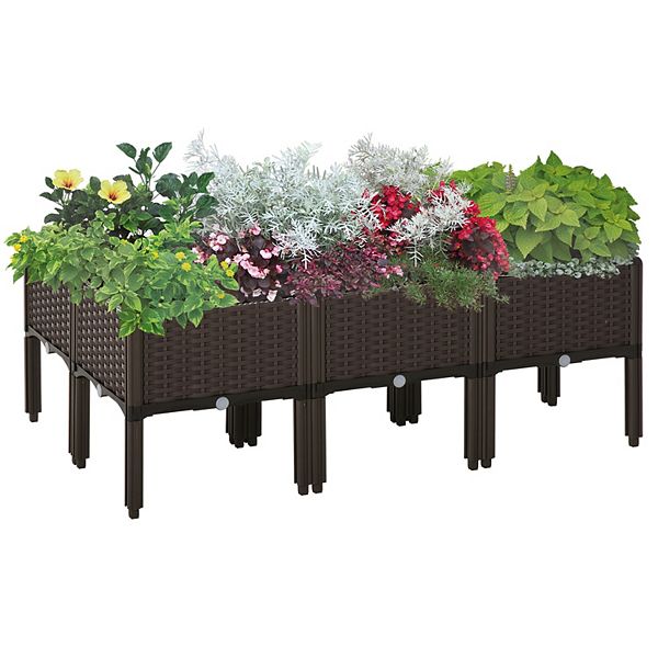 Outsunny 6 piece Raised Garden Bed PP Raised Flower Bed Plant Stand Stackable Vegetable Herb Grow Box Outsunny