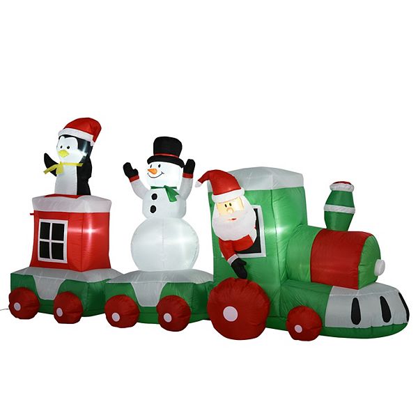 Outdoor 11ft Long Lighted Inflated Christmas Train With Santa Claus And Snowman HomCom