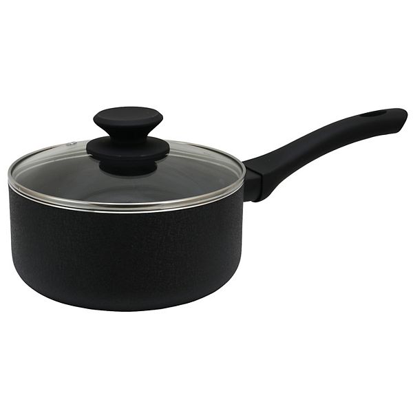 Oster Cocina Ashford 2 Quart Aluminum Nonstick Sauce Pan with Tempered Glass Lid in Black Oster Cocina