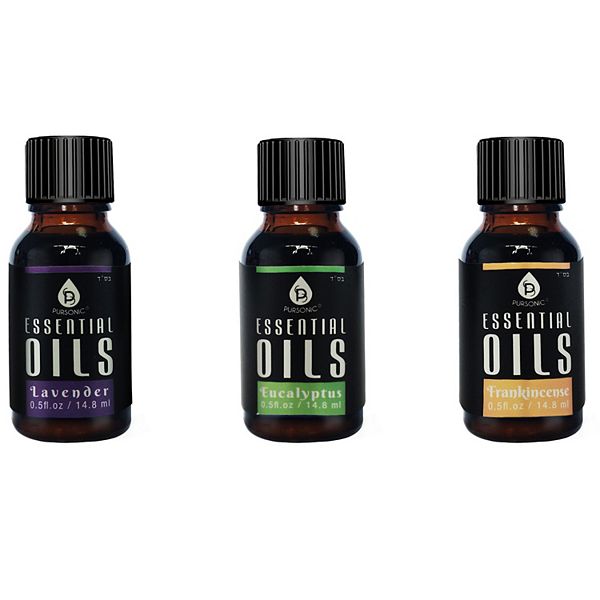 Pursonic Aroma Therapy 3 Pack Essential Oils, Eucalyptus, Lavender and Frankincense - 15ml Bottles Pursonic