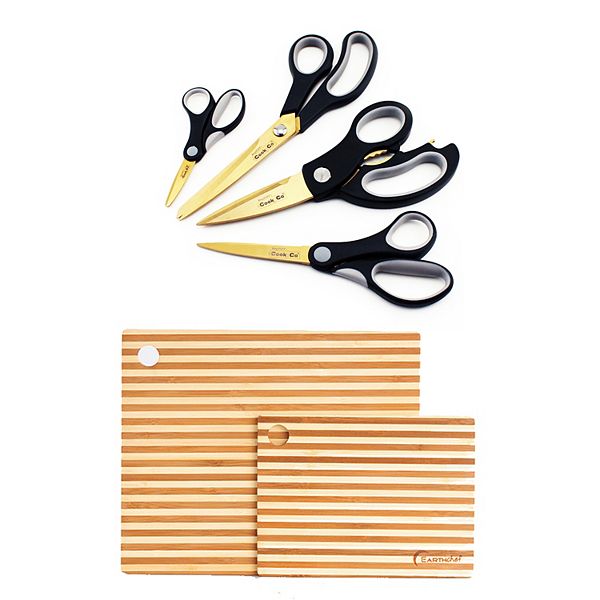 BergHOFF 6-pc. Bamboo Prep Board & Gold Scissors Set BergHOFF