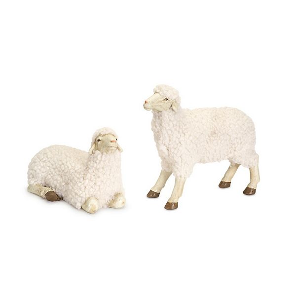 Set of 4 Brown and Ivory White Sheep Nativity Animal Christmas Figurines 7.5" Diva At Home