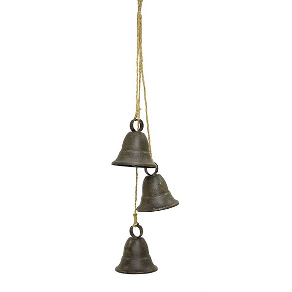 Pack of 2 Dark Gray Distressed Finish 3 Bells on Rope 14.75" Diva At Home