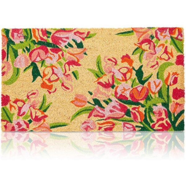 Floral Natural Coir Nonslip Welcome Door Mat (Pink, Orange, Green, 17 x 30 in) Juvale