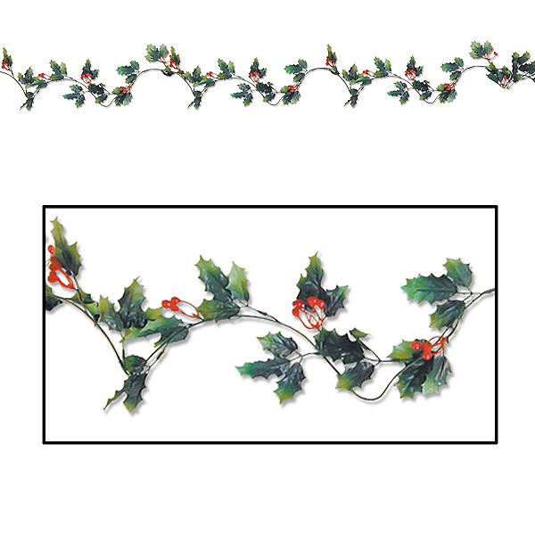 Club Pack of 12 Holly Leaf and Berry Artificial Christmas Garlands 6' x 1" Party Central