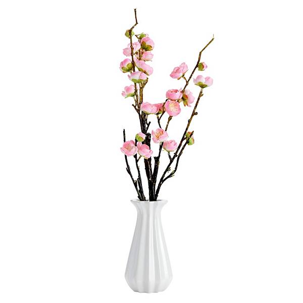 Light Pink Artificial Cherry Blossom Flowers with 5.75" White Ceramic Vase Farmlyn Creek