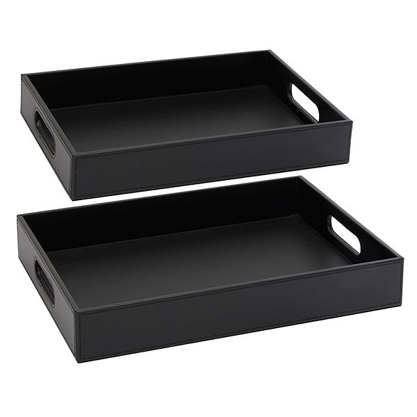 Black Leather Serving Tray Set with Handles, 2 Sizes for Coffee Table (2 Piece Set) Juvale