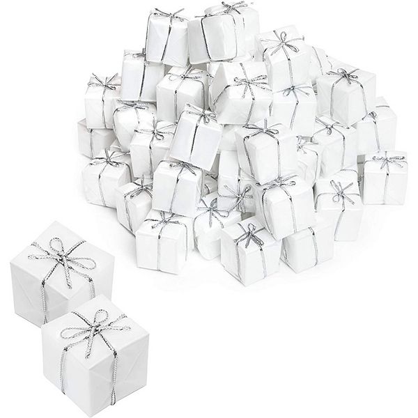 Mini Christmas Decorations, Small Rustic Present Boxes (White, 1.15 in, 72 Pack) Okuna Outpost