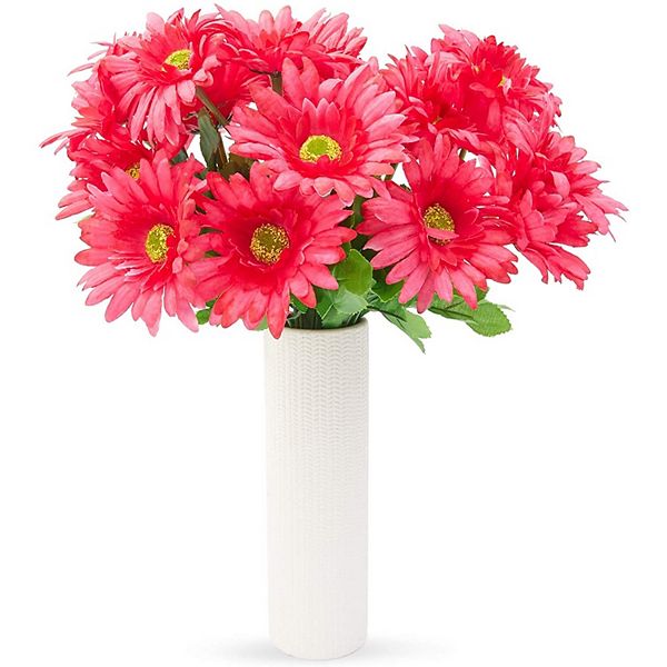 Artificial Daisies with Stems, Red Flower Bouquet (21 Pack) Juvale