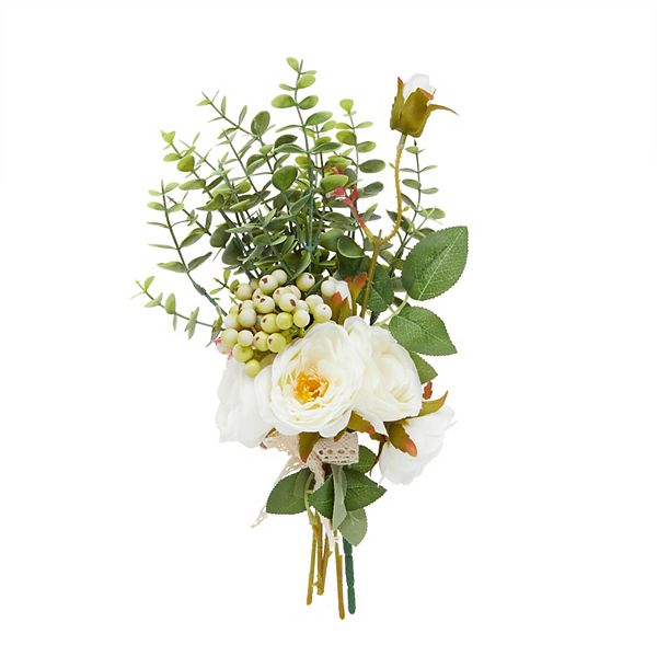 Silk Roses, Eucalyptus and Berry Bridal Bouquet, Wedding Centerpiece (15.7x7 In) Farmlyn Creek