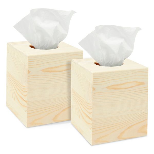 Unfinished Wood Tissue Box Cover for Arts and Crafts, Home Decor (5 x 5.5 In, 2 Pack) Juvale