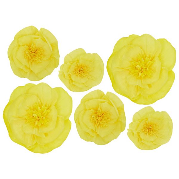 3D Flower Decor, Yellow Paper Wall Flowers for Baby Shower, Birthday Party (6 Pieces) Okuna Outpost