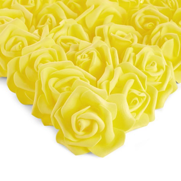 100 Pack Yellow Artificial Flowers, Bulk Stemless Fake Foam Roses, 3 In Juvale