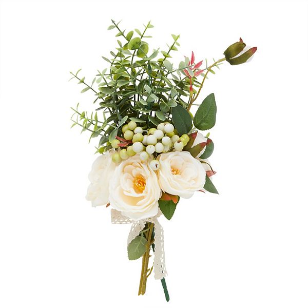 Champagne Silk Roses, Eucalyptus and Berry Bridal Bouquet, Wedding Centerpiece Farmlyn Creek