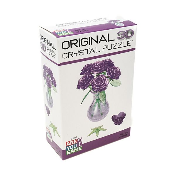 AREYOUGAMECOM 47-Piece 3D Crystal Purple Roses in a Vase Puzzle Areyougame