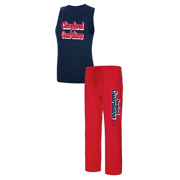 Women's Concepts Sport Red/Navy Cleveland Guardians Wordmark Meter Muscle Tank Top & Pants Sleep Set Unbranded