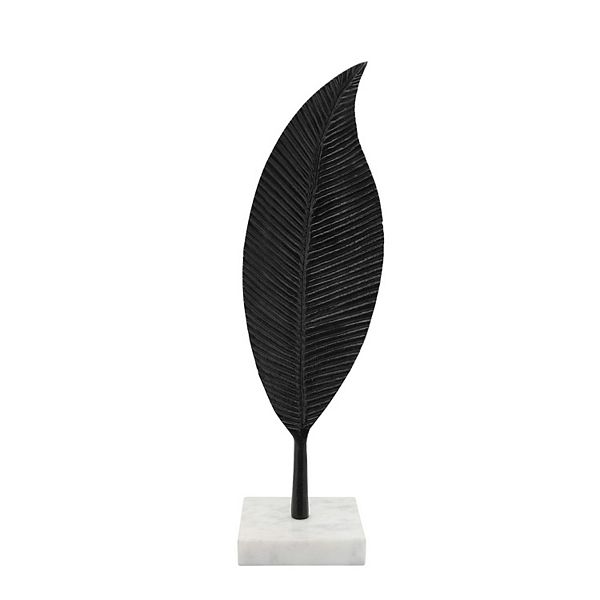 19" Matte Black and White Leaf on Marble Base Tabletop Decor Kingston Living