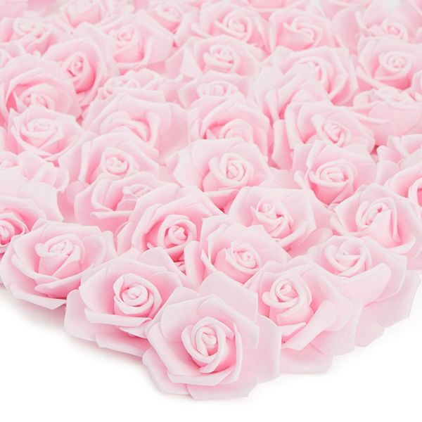 100 Pack Light Pink Artificial Flowers, Bulk Stemless Fake Foam Roses, 3 In Juvale