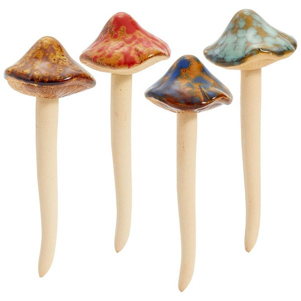 4 Pack 5-inch Ceramic Mushroom Plant Garden Ornament And Decor Juvale