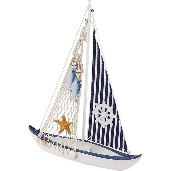 Wooden Sailboat Model Decoration Home Decor Beach Nautical Design 13 x 16 x 3" Juvale