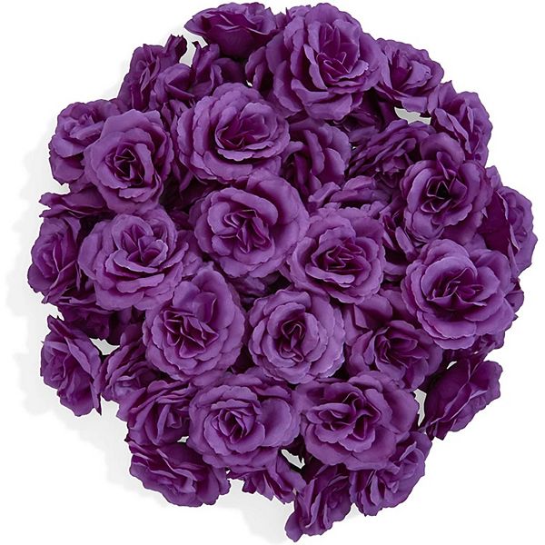 Bright Creations Artificial Rose Flower Heads for Decorations (Dark Purple, 50 Pack) Juvale