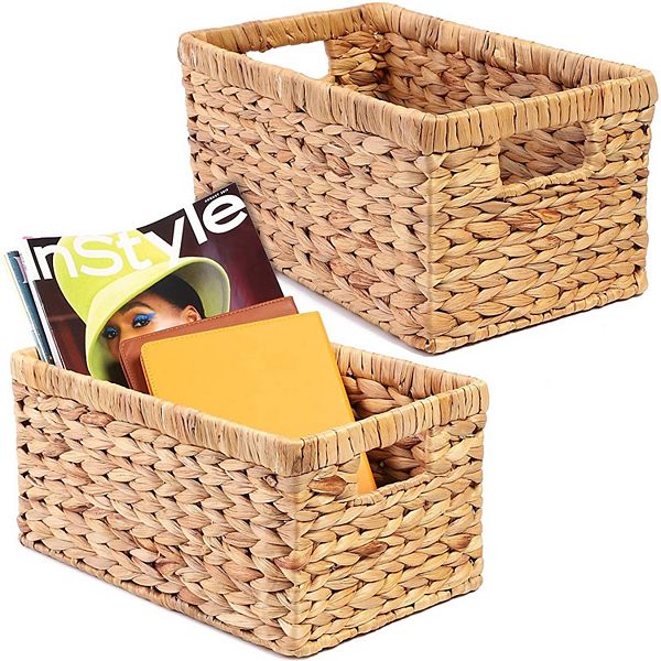 Hand Woven Rectangular Wicker Baskets (2 Pack) Juvale