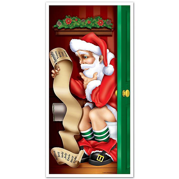 Club Pack of 12 Red and Green Santa Christmas Restroom Door Covers 5' Party Central