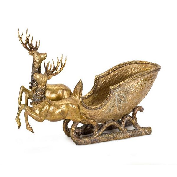 25.5" Gold Colored Distressed Finish Deer with Sleigh Christmas Decor Diva At Home