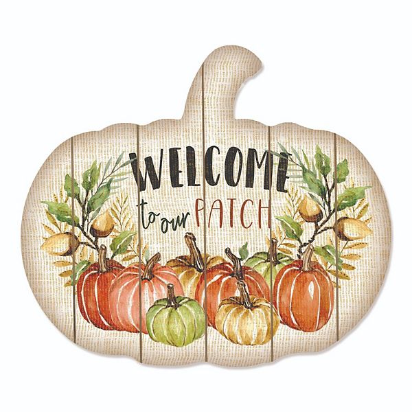 17" Orange and Ivory "Welcome to our Patch" Hanging Pumpkin Thanksgiving Wall Decor Penny Lane Publishing