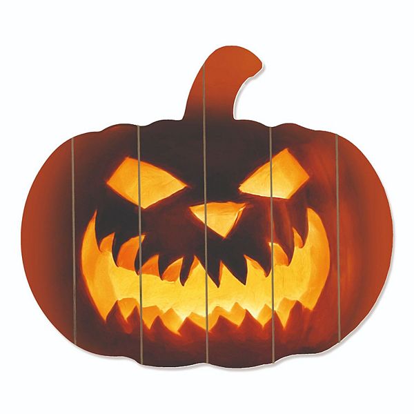 17" Orange and Yellow Scary Jack O-Lantern Hanging Pumpkin Halloween Wall Decor Penny Lane Publishing