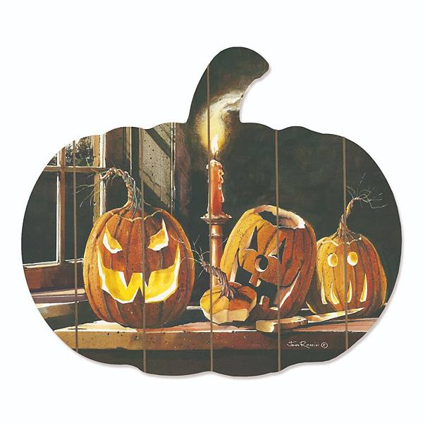 17" Orange and Brown Carving Table Hanging Pumpkin Halloween Wall Decor Penny Lane Publishing