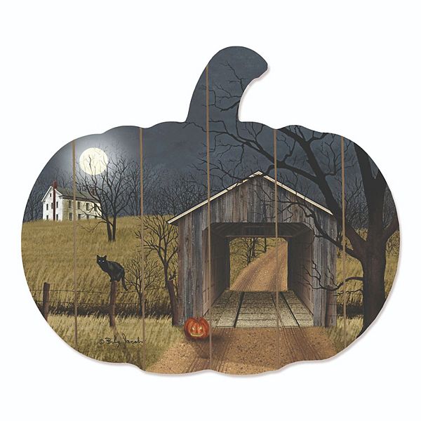 17" Blue and Gray Sleepy Hollow Bridge Hanging Pumpkin Halloween Wall Decor Penny Lane Publishing