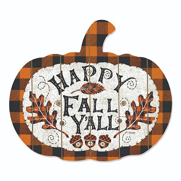 17" Black and Orange "Happy Fall Y'All" Pumpkin Hanging Thanksgiving Wall Decor Penny Lane Publishing