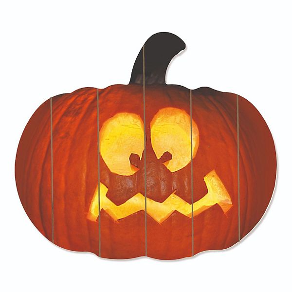 17" Orange and Yellow Spooked Jack O-Lantern Hanging Pumpkin Halloween Wall Decor Penny Lane Publishing