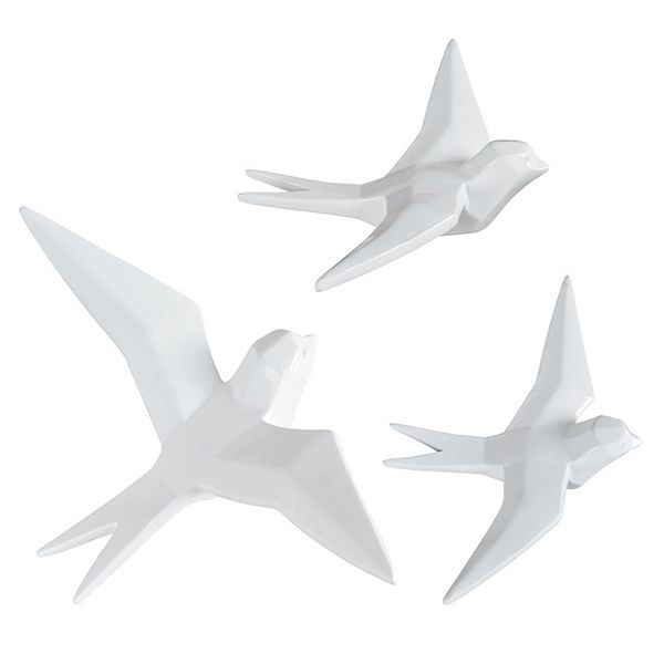 Set of 3 White Bird Statues with Outstretched Wings 10.75" Signature Home Collection