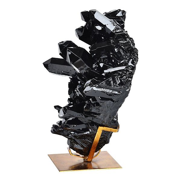 16.75" Black and Gold Geode Statue with Base Stand Signature Home Collection